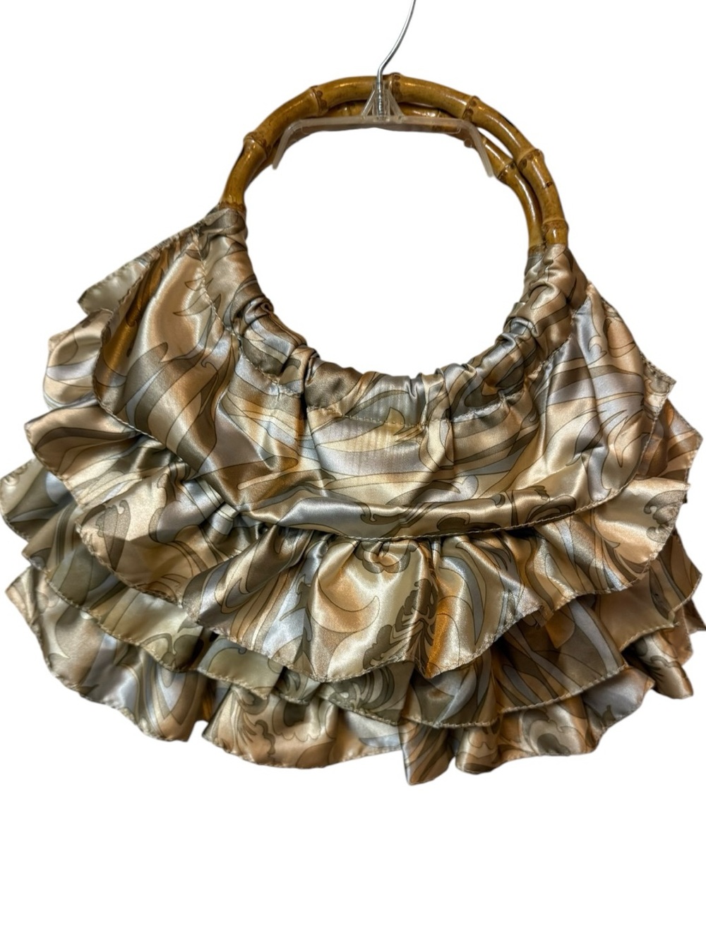 Kathy Van Zeeland Ruffled Satin Tote in Gold and Silver Tones